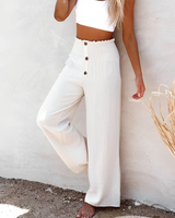 Damen Leinenhose Baumwolle Weit Beinig – Weiß