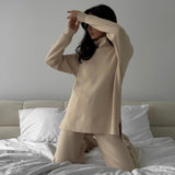 Damen Loungewear Set Strick Mit Hohem Kragen – Aprikose
