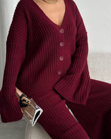 Damen Loungewear Set Strick mit Weiten Ärmeln – Rot