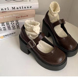 Damen Plateau Schuhe Retro Stil Hochwertiges Obermaterial Blockabsatz – Braun