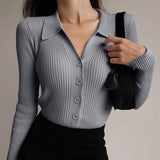Damen Poloshirt Mit Langen Ärmeln Und Knöpfen, Elegantes Design – Grau