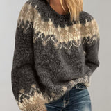 Damen Pullover Baumwolle Grobstrick Rundhalsausschnitt – Schwarz