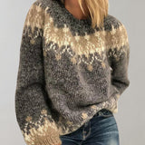 Damen Pullover Baumwolle Grobstrick Rundhalsausschnitt – Grau