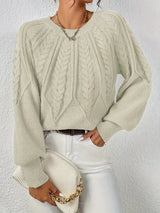 Damen Pullover Baumwolle Kabelstrick Lässig – Khaki