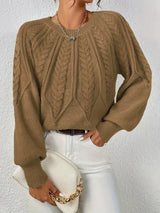 Damen Pullover Baumwolle Kabelstrick Lässig – Braun