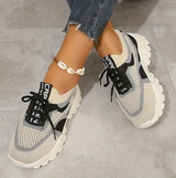 Damen Sneakers Atmungsaktiv Elastisch Komfortabel – Creme/Schwarz