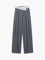 Damen Stoffhose Weite Beinform mit Asymmetrischem Bund – Grau