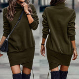 Damen Strickkleid Wolle Elegant Tailliert – Armeegrün