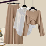 Damen Strickset 3-teilig Weiches Material Bequem – Beige