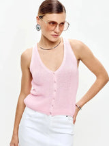 Damen Stricktop Baumwolle V-Ausschnitt – Rosa