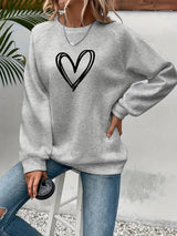 Damen Sweatshirt Baumwolle Herzmotiv – Grau