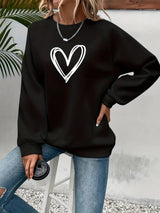 Damen Sweatshirt Baumwolle Herzmotiv – Schwarz