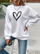 Damen Sweatshirt Baumwolle Herzmotiv – Weiß