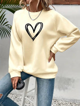 Damen Sweatshirt Baumwolle Herzmotiv – Beige