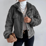 Damen Teddy-Mantel Kurz Teddy Material Elegant – Dunkelgrau