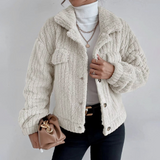 Damen Teddy-Mantel Kurz Teddy Material Elegant – Weiß