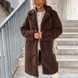 Damen Teddy Mantel Lang Warm Elegant für Wintertage – Dunkelbraun
