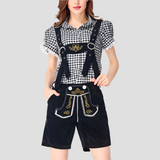 Damen Trachtenanzug Lederhosen Mit Bluse Elegant – Schwarz-weiß