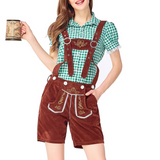 Damen Trachtenanzug Lederhosen Mit Bluse Elegant – Braun-grün