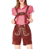 Damen Trachtenanzug Lederhosen Mit Bluse Elegant – Braun-rosa