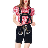 Damen Trachtenanzug Lederhosen Mit Bluse Elegant – Schwarz-Rosa