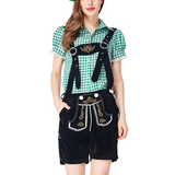 Damen Trachtenanzug Lederhosen Mit Bluse Elegant – Schwarz-grün