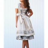 Damen Trachtenkleid Baumwolle Midi Elegant – Grau / Beige