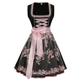 Damen Traditionelles Dirndlkleid mit Stickerei | Midi – Rosa Schwarz