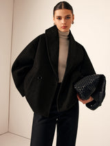 Damen Mantel Lang mit Taschen für Winter Eleganz – Schwarz