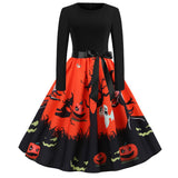 Damen Halloween-Kleid mit Print | Langarm & Ausgestellter Schnitt – Schwarz 8