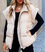 Damen Weste Ärmellos - Winter Stil – Beige