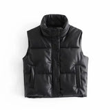Damen Weste Kurz Stehkragen Elegante Mode aus Hochwertigem Stoff – Schwarz