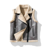 Damen Weste aus Leder und Sherpa im Trendy Design – Steingrau