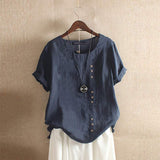 Damenbluse Baumwolle Asymmetrisch Mit Knopfdetails – Blau