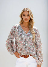 Damenbluse Baumwolle Blumenmuster Casual Elegant – Lila