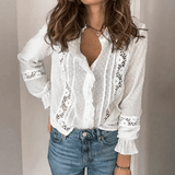 Damenbluse Elegant Langarm mit Gerafftem Design – Weiß