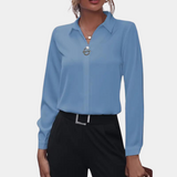 Damenbluse Chiffon Elegant Langarm Stilvoll – Himmelblau