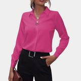 Damenbluse Chiffon Elegant Langarm Stilvoll – Dunkelrosa