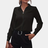 Damenbluse Chiffon Elegant Langarm Stilvoll – Schwarz