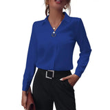 Damenbluse Chiffon Elegant Langarm Stilvoll – Dunkelblau