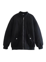 Damenjacke Bomberjacke Übergröße Atmungsaktives Material Trendstyle – Schwarz