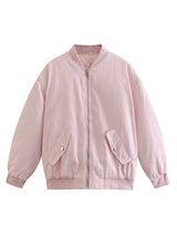 Damenjacke Bomberjacke Übergröße Atmungsaktives Material Trendstyle – Rosa