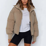 Damenjacke Cropped Pufferjacke Polyester Stehkragen – Khaki