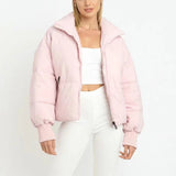 Damenjacke Cropped Pufferjacke Polyester Stehkragen – Rosa