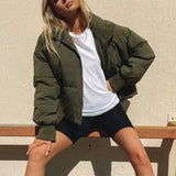 Damenjacke Cropped Pufferjacke Polyester Stehkragen – Grün