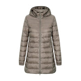 Damenjacke Daunen mit Kapuze Langer Schnitt – Khaki