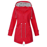 Damenjacke Regenjacke Winddicht mit Kapuze Sportlich Tailliert – Rot