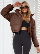 Damenjacke Übergangsjacke Polyester Kurz mit Kapuze – Kaffee