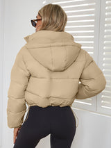 Damenjacke Übergangsjacke Polyester Kurz mit Kapuze – Khaki