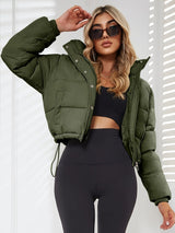 Damenjacke Übergangsjacke Polyester Kurz mit Kapuze – Armeegrün